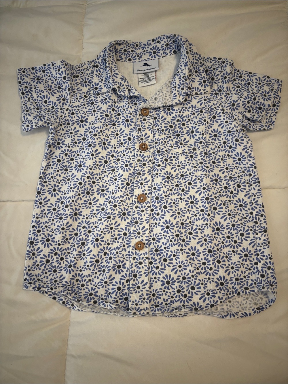 Tommy Bahama Children's Short-Sleeve Button-Up Shirt in Blue Floral Size 4t
